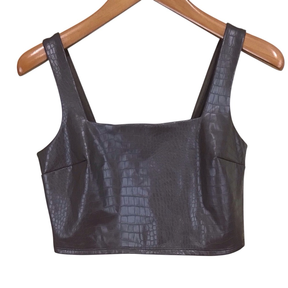 Express Brown Crocodile‎ Faux Leather Crop Top M